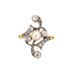 Bague en or jaune, platine, perle et diamants - Castafiore