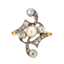 Bague en or jaune, platine, perle et diamants - Castafiore
