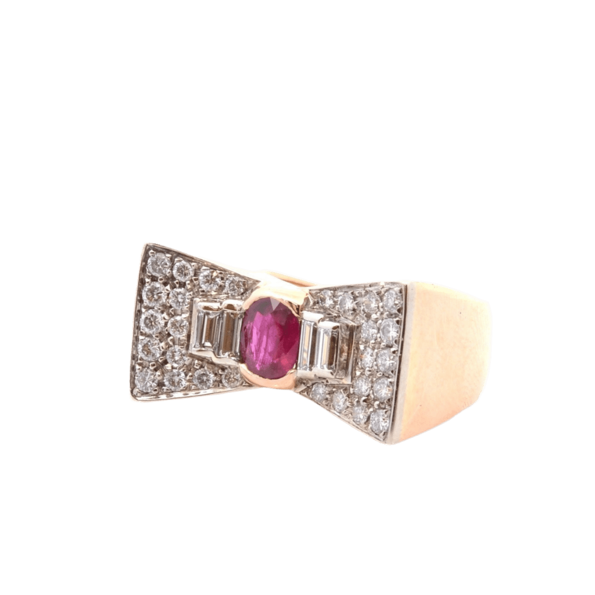 Bague en or jaune, platine, rubis et diamants - Castafiore