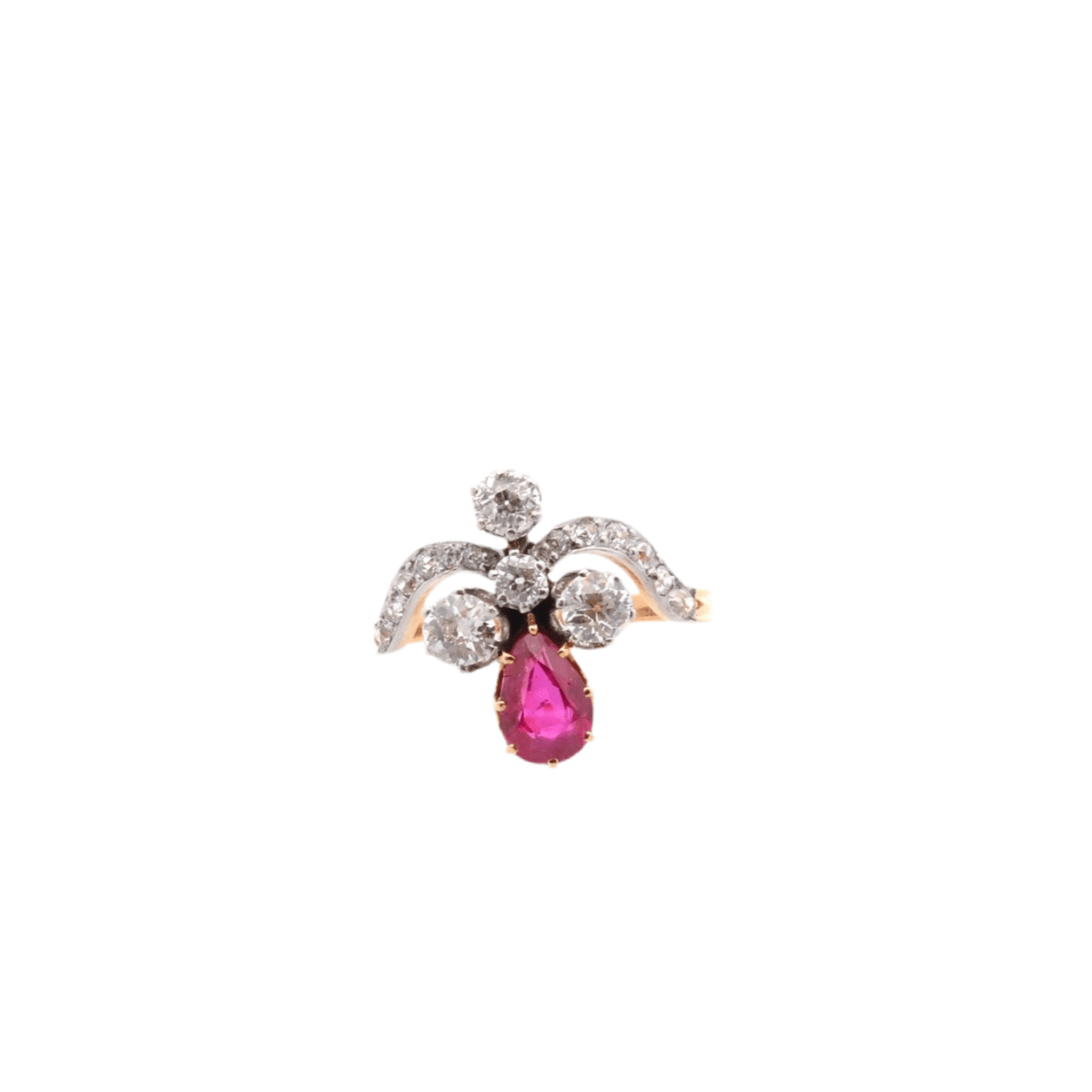 Bague en or jaune, platine, rubis et diamants - Castafiore