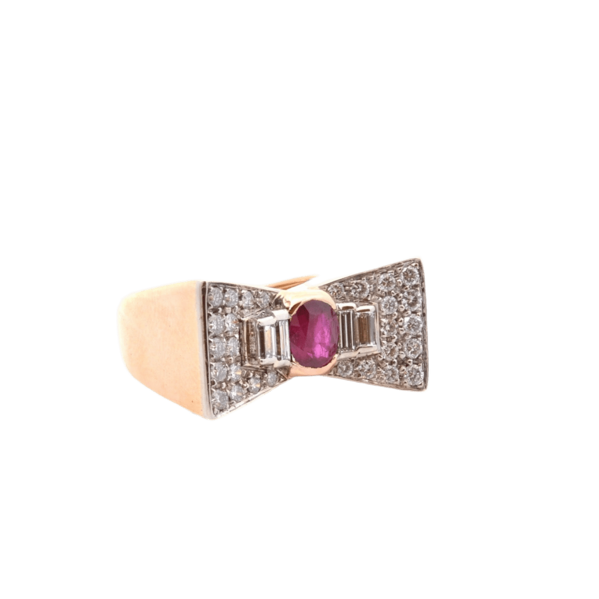 Bague en or jaune, platine, rubis et diamants - Castafiore