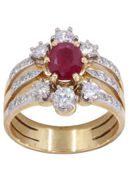 Bague en or jaune, platine, rubis et diamants - Castafiore