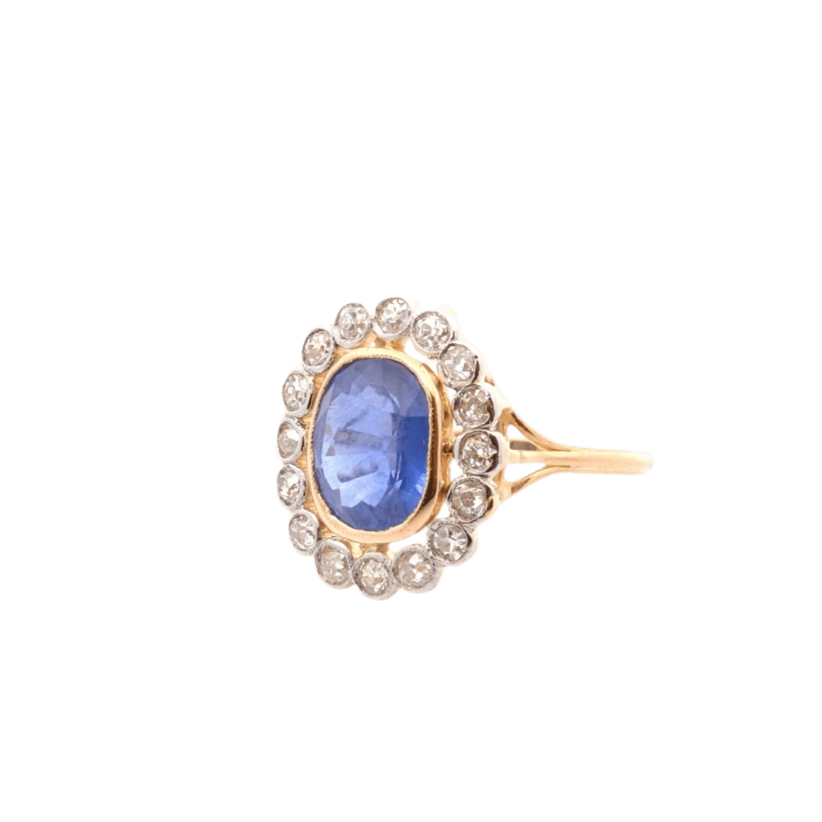 Bague en or jaune, platine, saphir et diamants - Castafiore