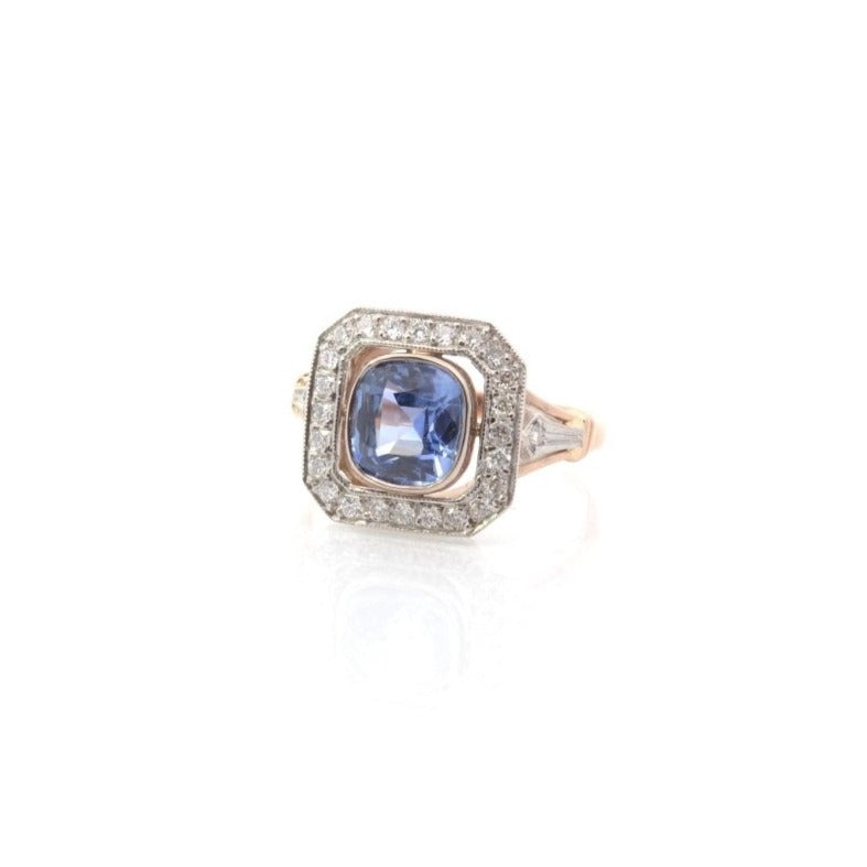 Bague en or jaune, platine, saphir et diamants - Castafiore