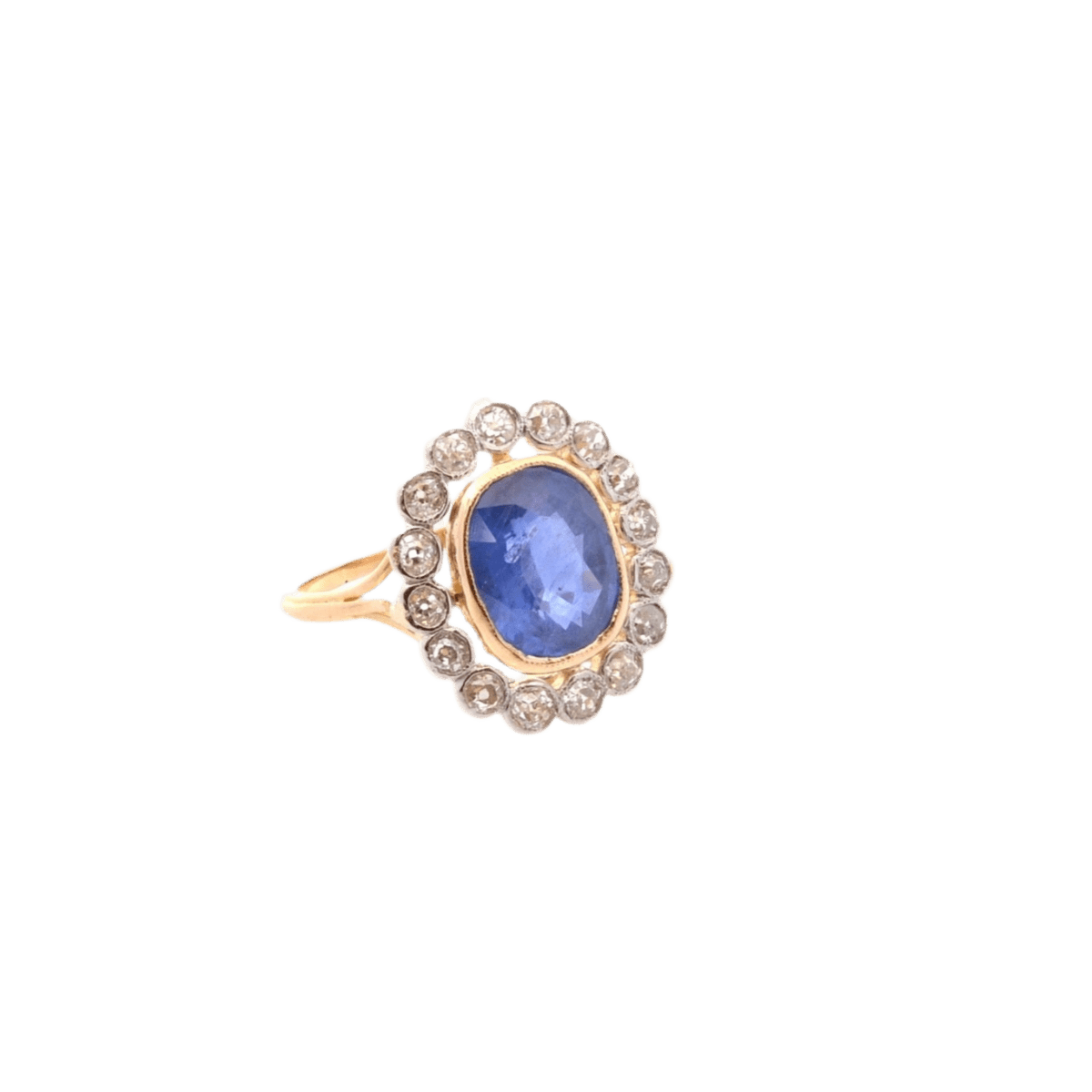 Bague en or jaune, platine, saphir et diamants - Castafiore