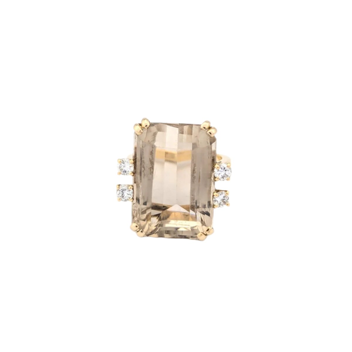 Bague en or jaune quartz fumé et diamants - Castafiore