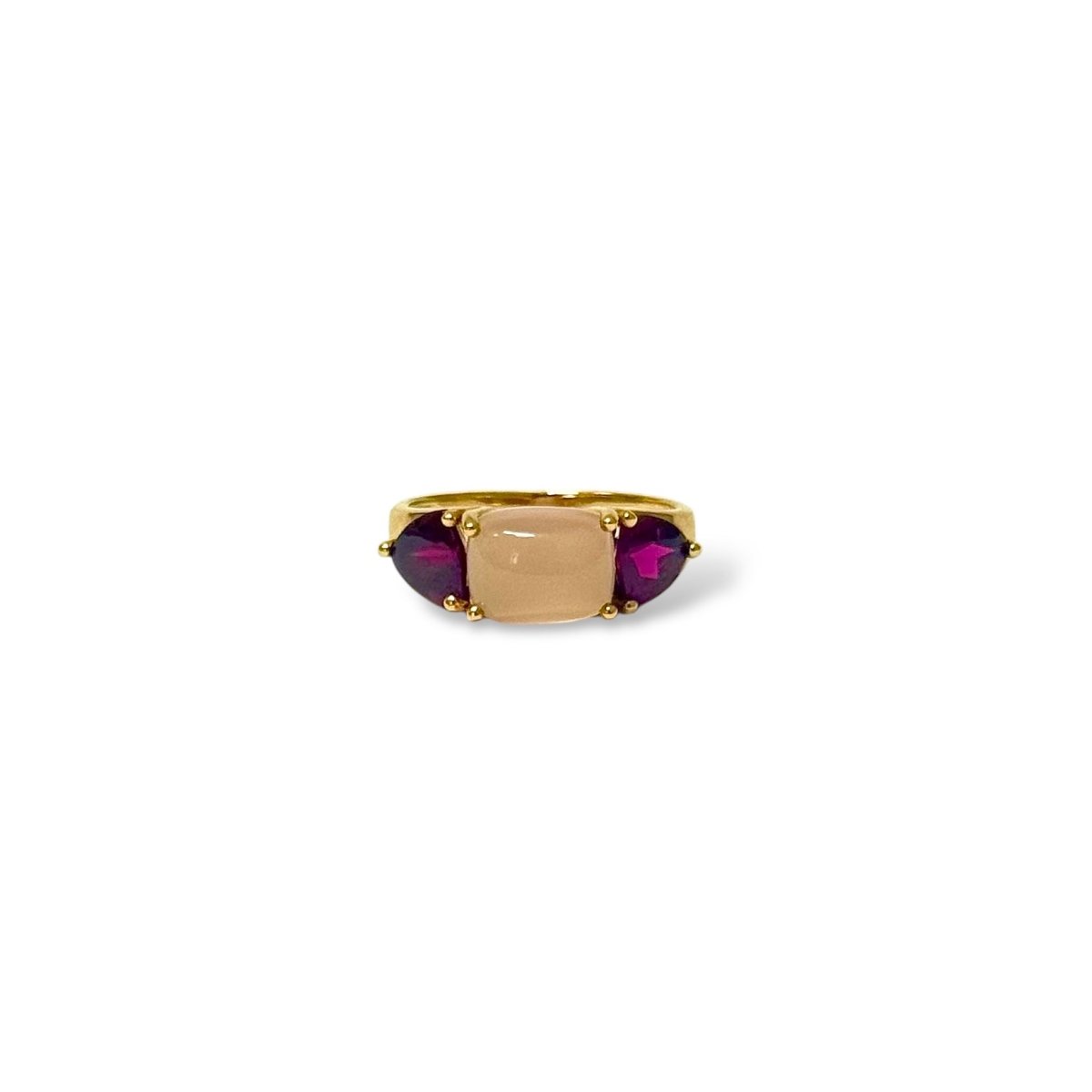 Bague en or jaune, quartz rose et améthystes - Castafiore