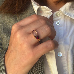 Bague en or jaune, quartz rose et améthystes - Castafiore