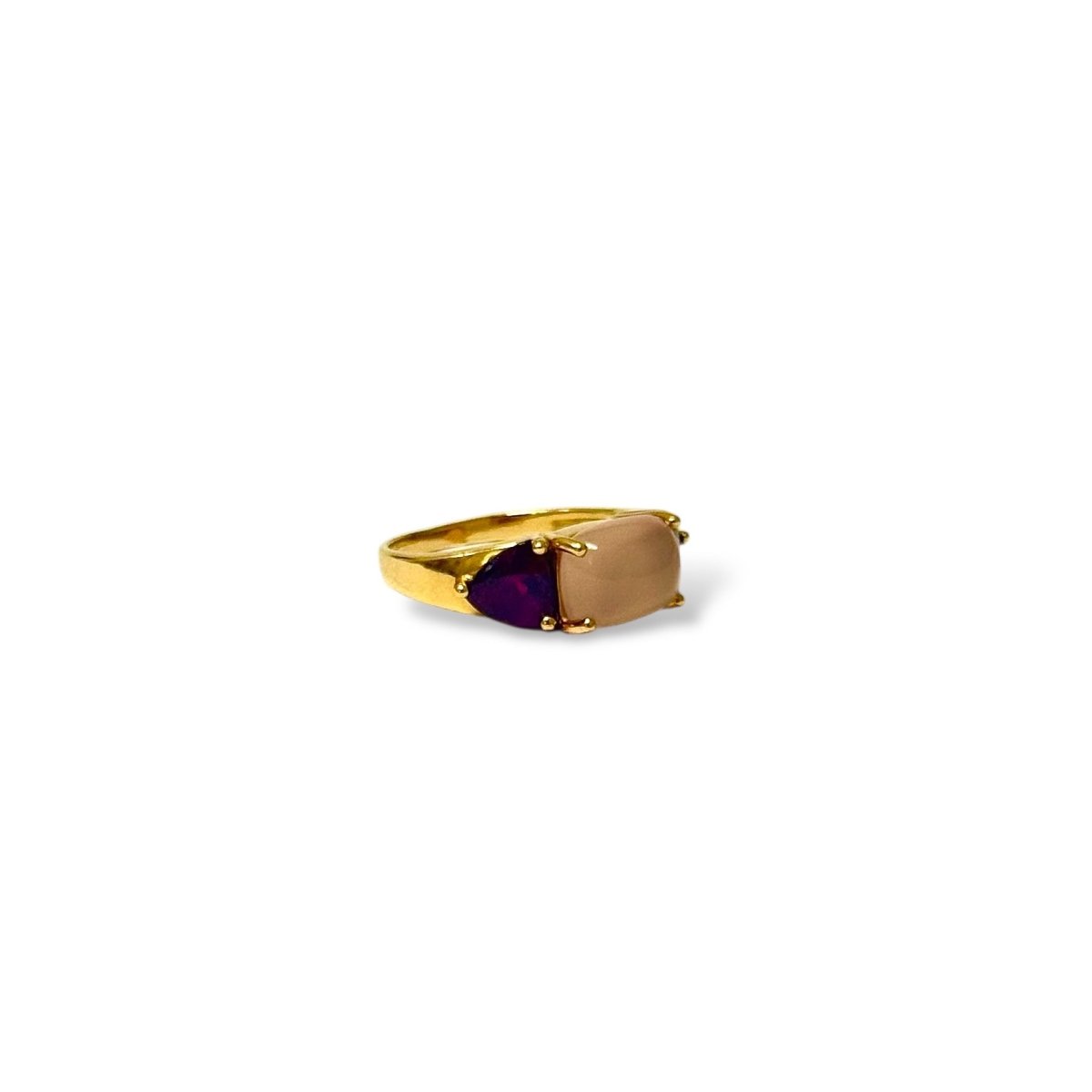 Bague en or jaune, quartz rose et améthystes - Castafiore