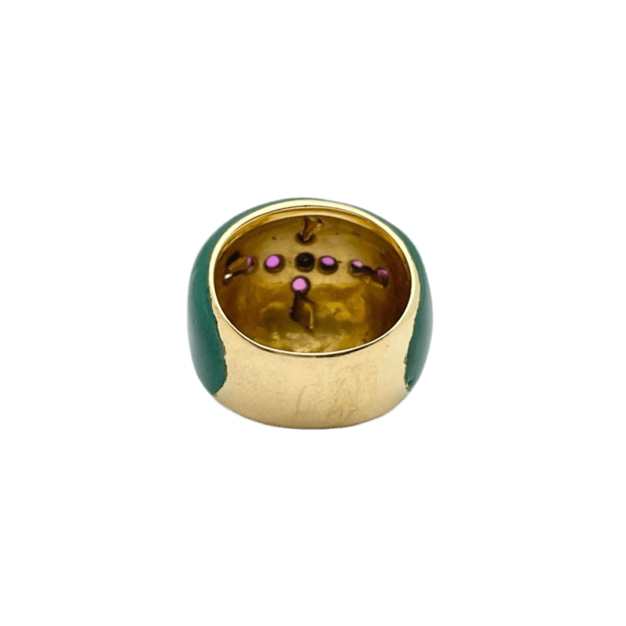 Bague en or jaune, rubis, émail et diamants - Castafiore