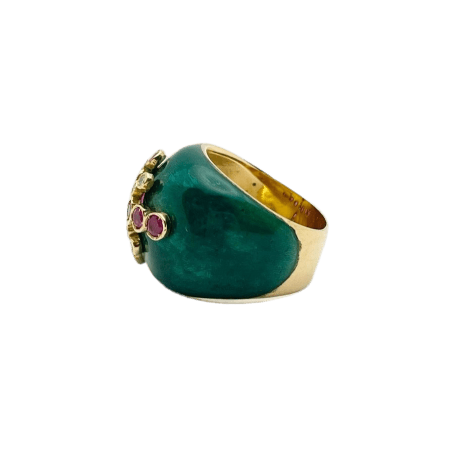 Bague en or jaune, rubis, émail et diamants - Castafiore