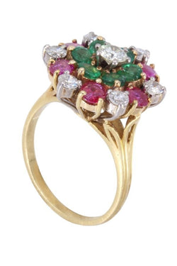 Bague en or jaune, rubis, émeraude et diamant - Castafiore