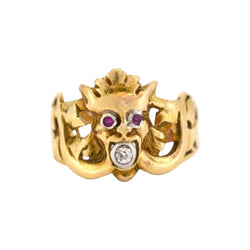 Bague en or jaune, rubis et diamant - Castafiore