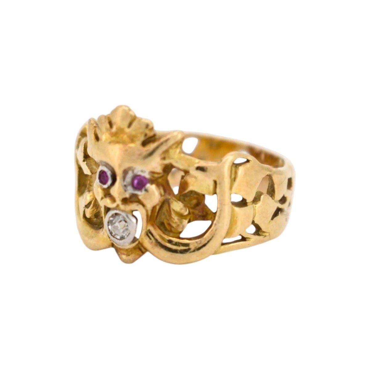 Bague en or jaune, rubis et diamant - Castafiore