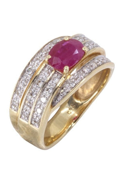 Bague en or jaune, rubis et diamants - Castafiore
