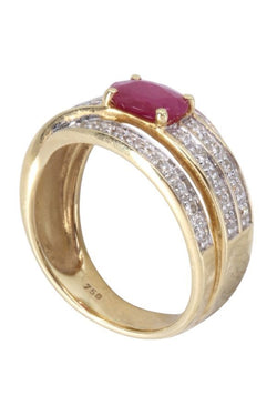 Bague en or jaune, rubis et diamants - Castafiore