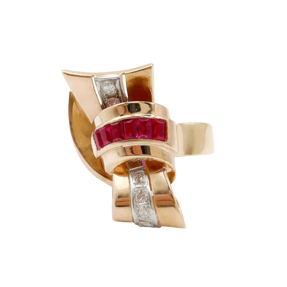 Bague en or jaune, rubis et diamants - Castafiore