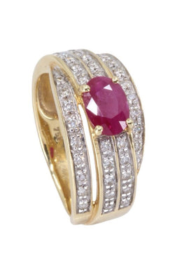 Bague en or jaune, rubis et diamants - Castafiore