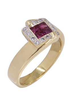 Bague en or jaune, rubis et diamants - Castafiore