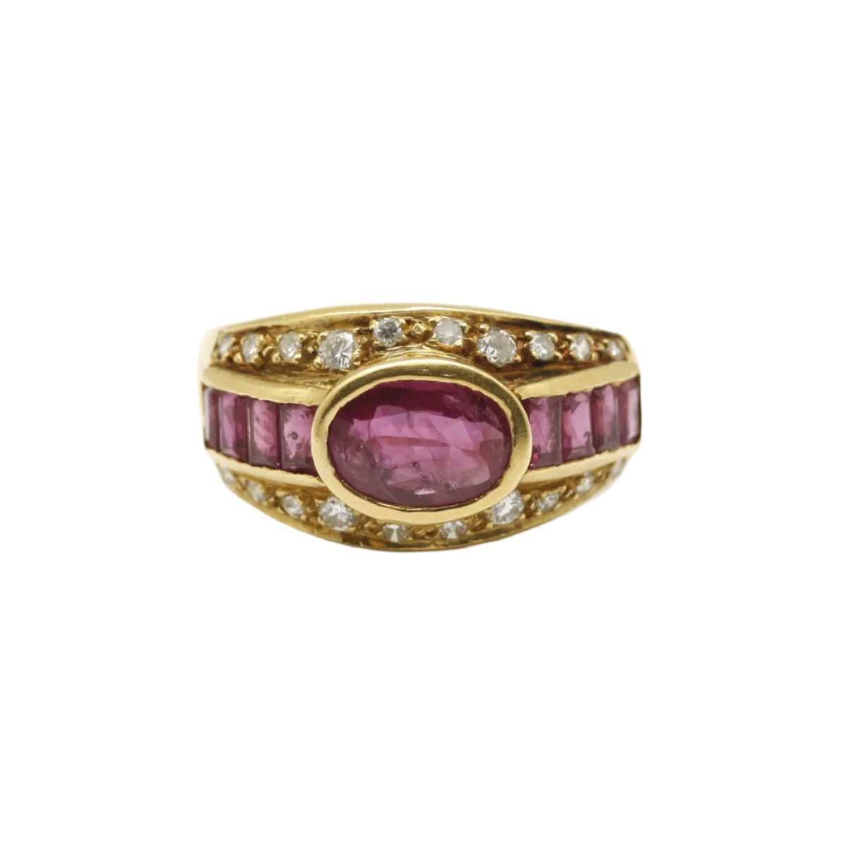 Bague en or jaune, rubis et diamants - Castafiore