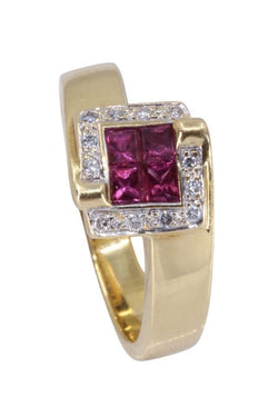 Bague en or jaune, rubis et diamants - Castafiore