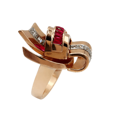 Bague en or jaune, rubis et diamants - Castafiore