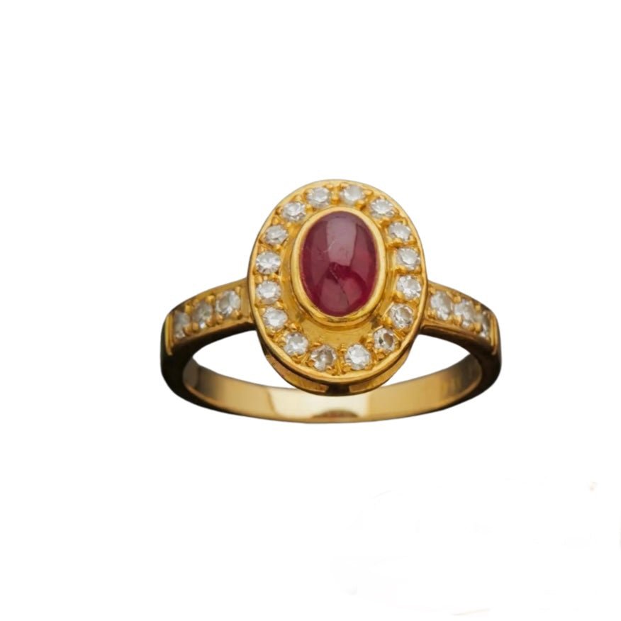 Bague en or jaune, rubis et diamants - Castafiore