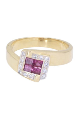 Bague en or jaune, rubis et diamants - Castafiore