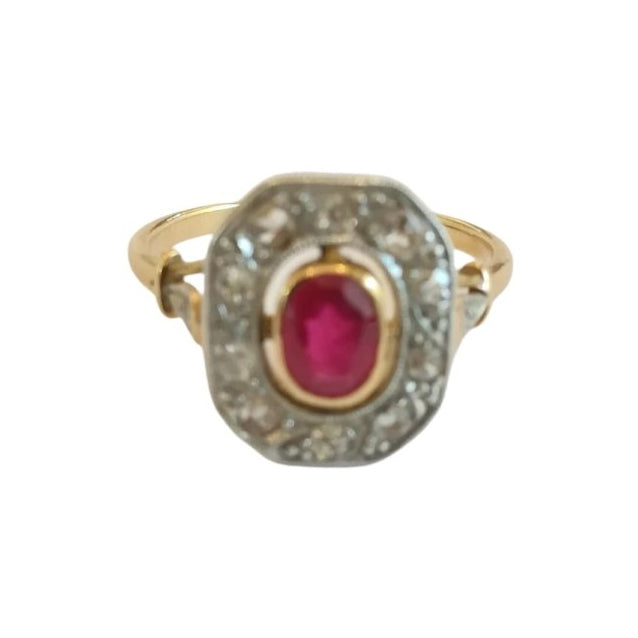 Bague en or jaune, rubis et diamants - Castafiore