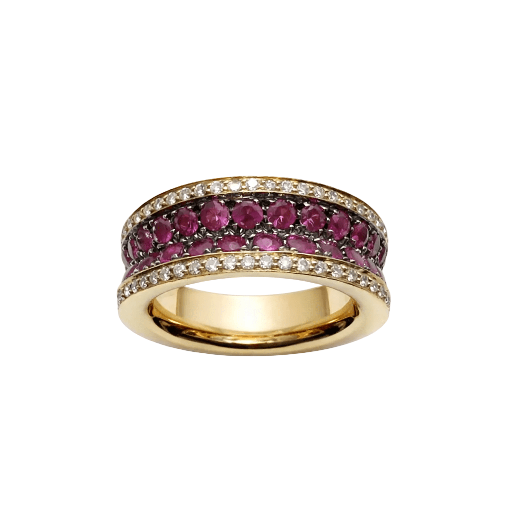 Bague en or jaune, rubis et diamants - Castafiore
