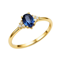 Bague en or jaune, saphir bleu, et diamants - Castafiore
