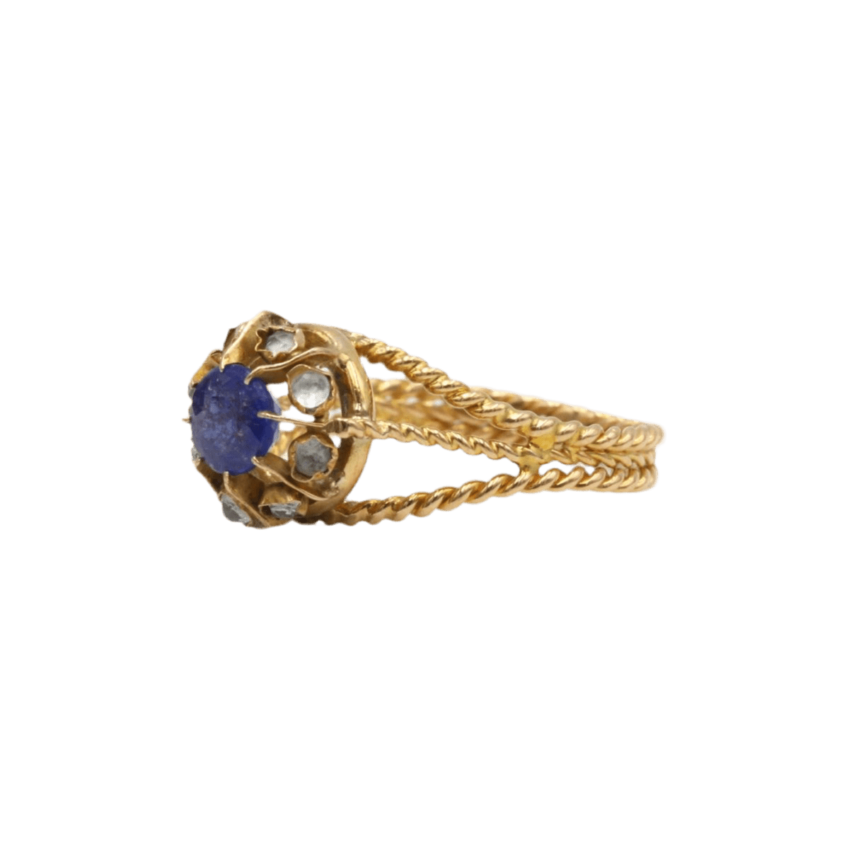 Bague en or jaune, saphir et diamants - Castafiore