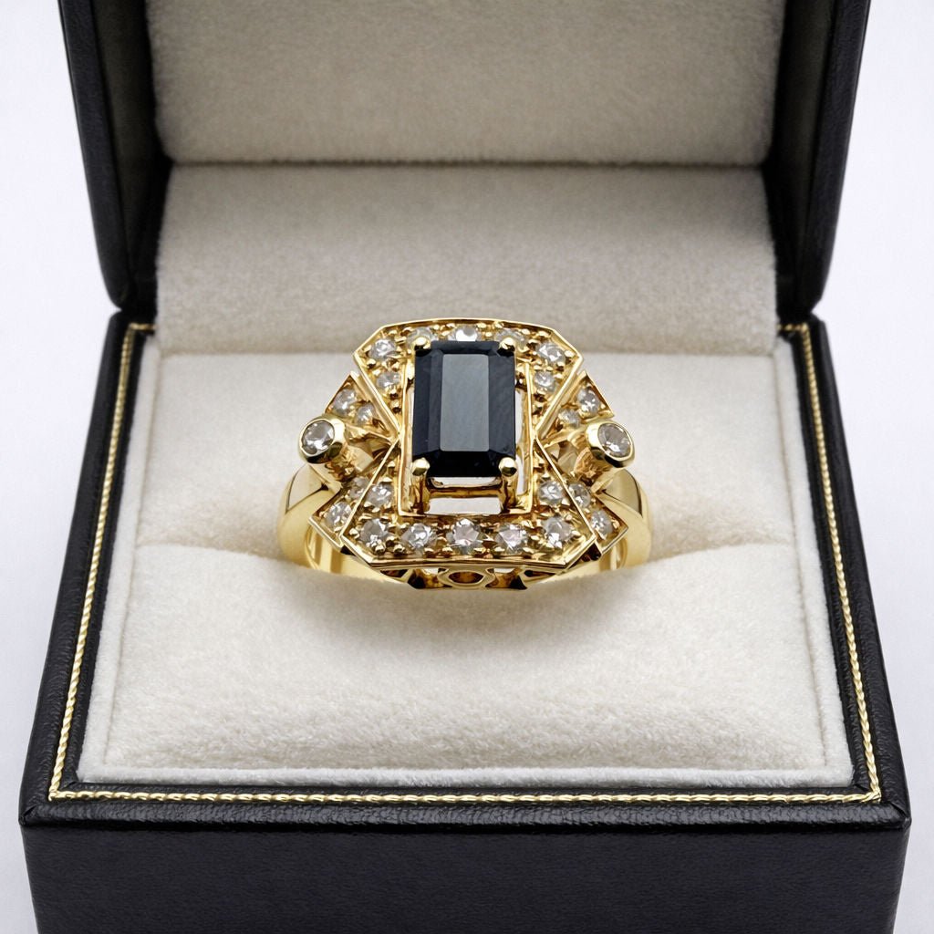 Bague en or jaune, saphir, et diamants - Castafiore