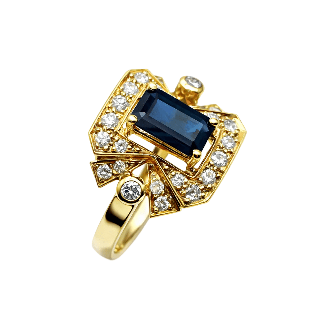 Bague en or jaune, saphir et diamants - Castafiore