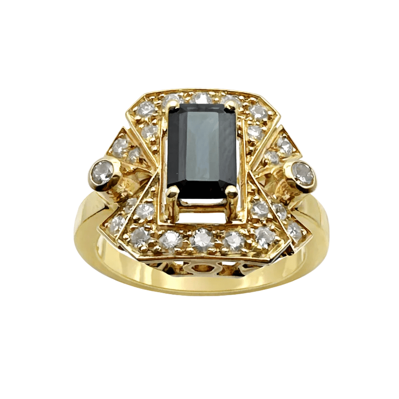 Bague en or jaune, saphir et diamants - Castafiore