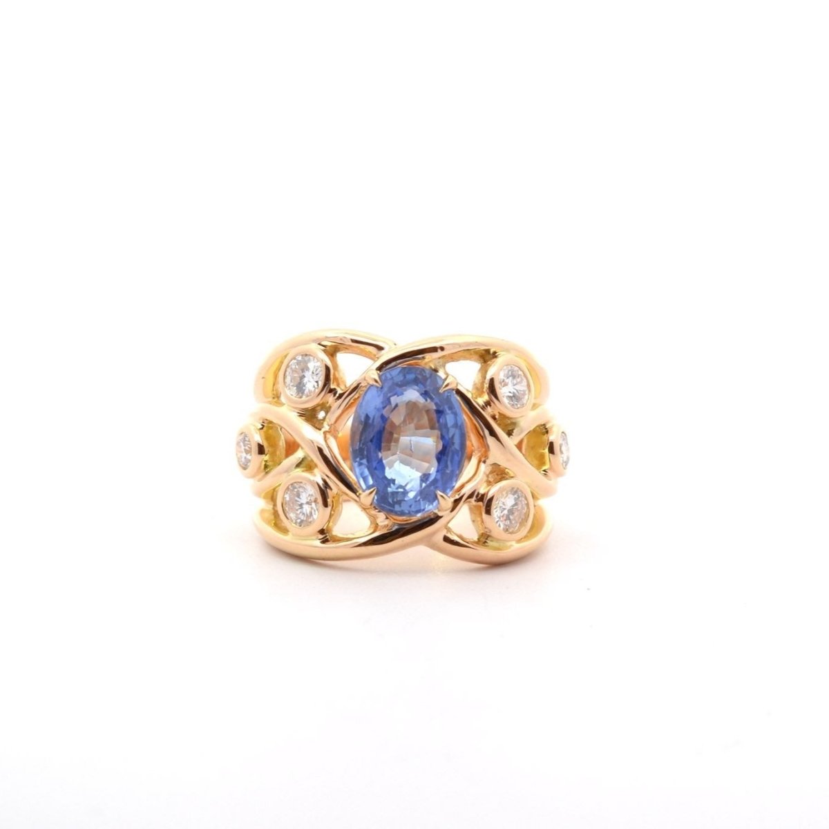 Bague en or jaune, saphir et diamants - Castafiore