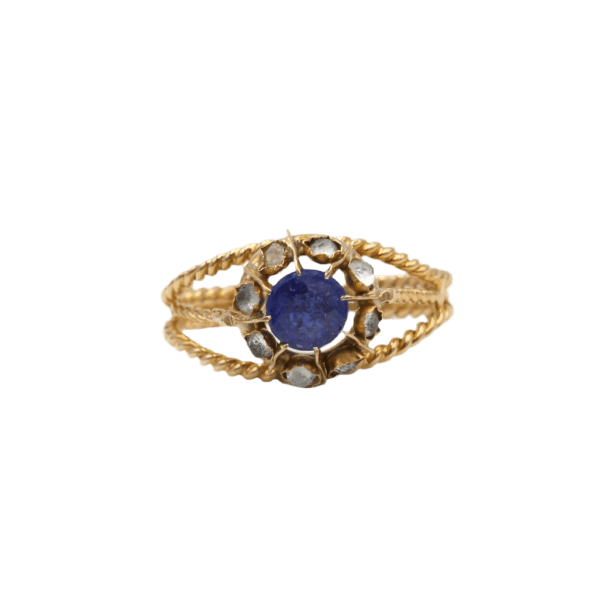 Bague en or jaune, saphir et diamants - Castafiore