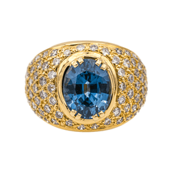 Bague en or jaune, saphir et diamants - Castafiore