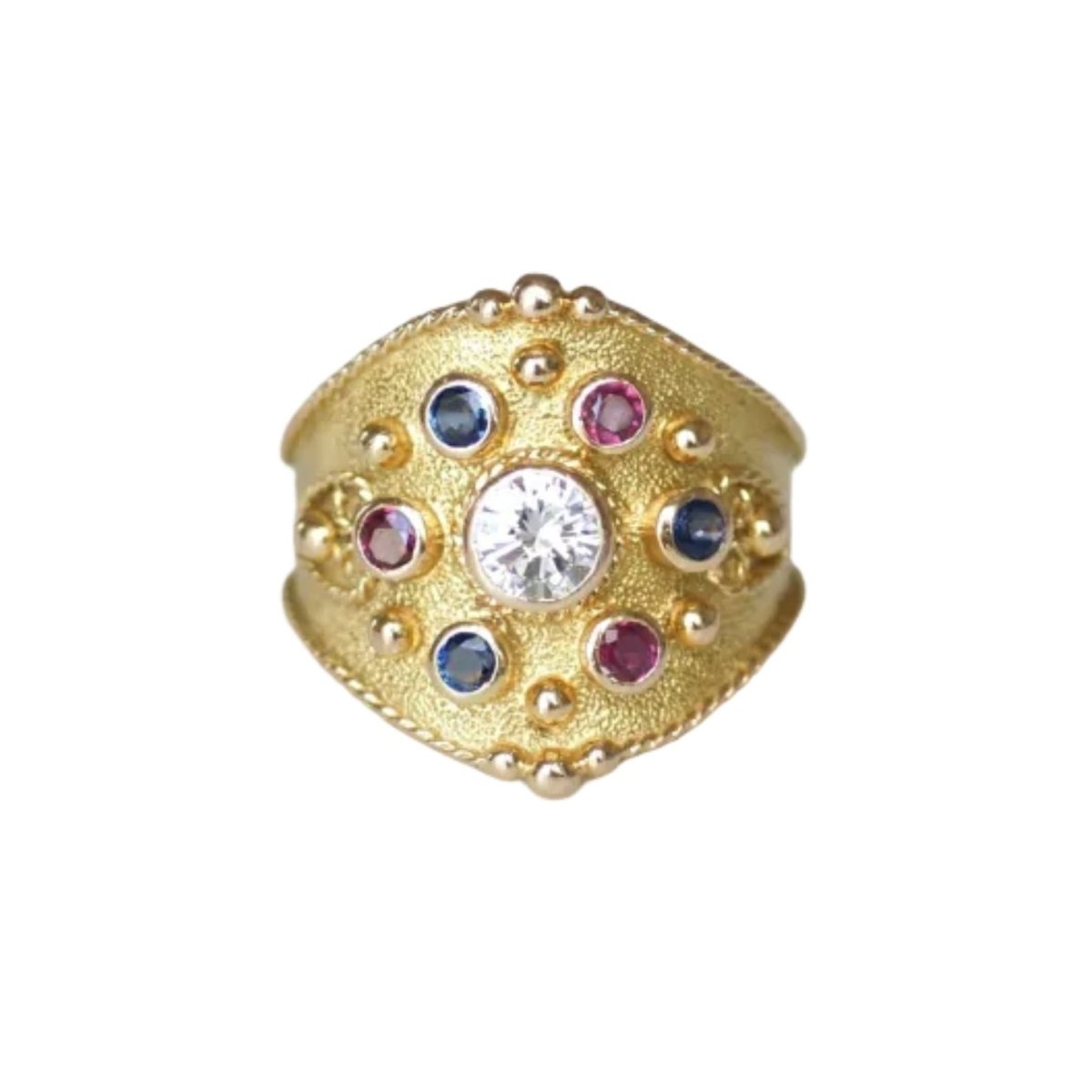 Bague en or jaune, saphir, rubis, et diamant - Castafiore