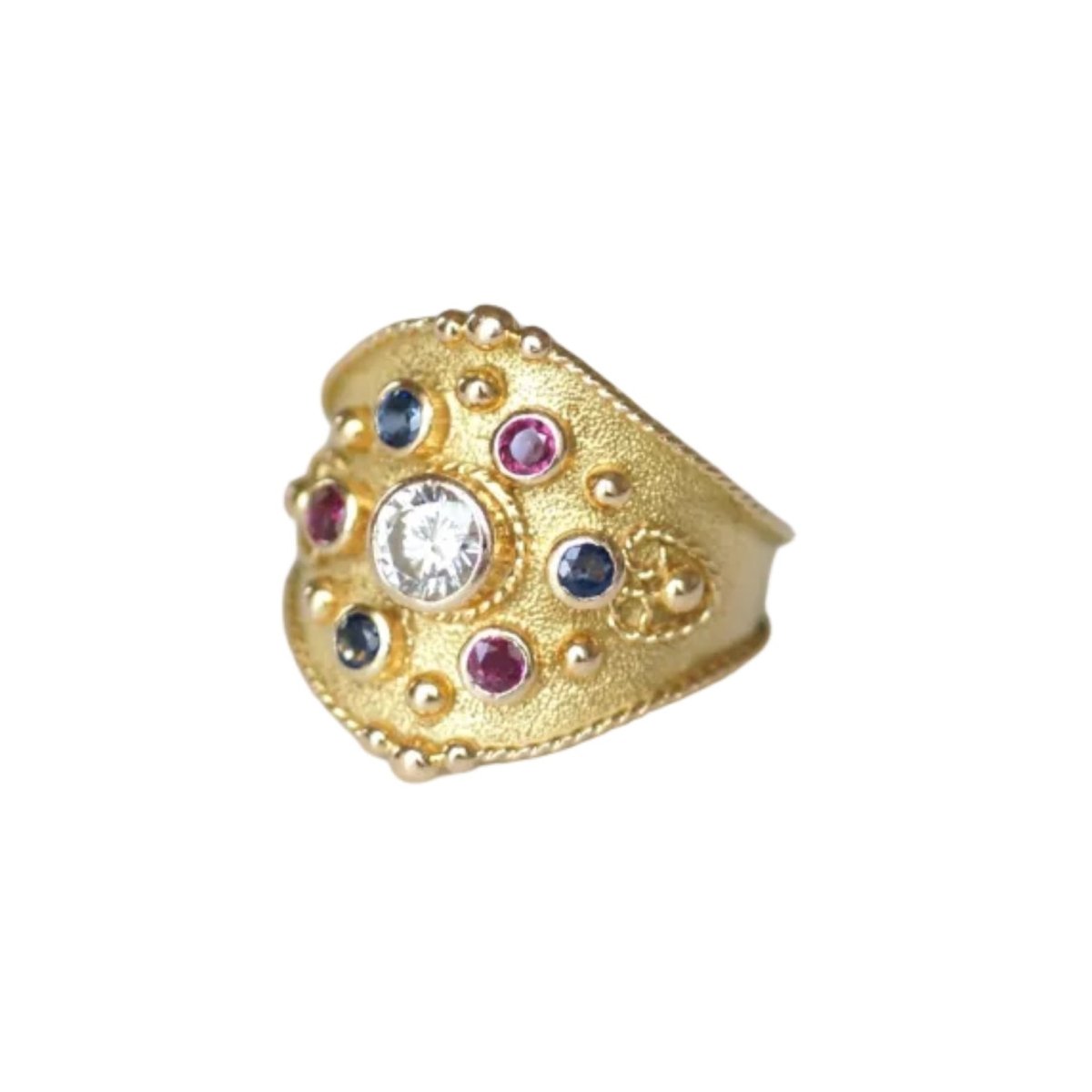 Bague en or jaune, saphir, rubis, et diamant - Castafiore