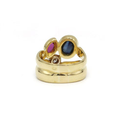 Bague en or jaune, saphir, rubis et diamant - Castafiore