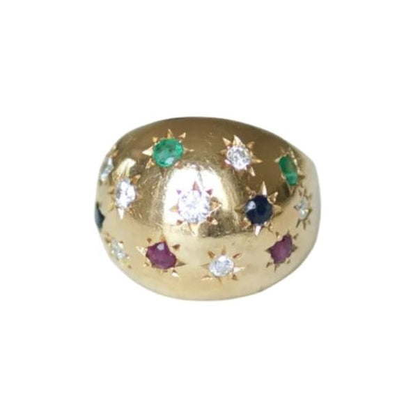 Bague en or jaune, saphirs, émeraudes, rubis, et diamants - Castafiore