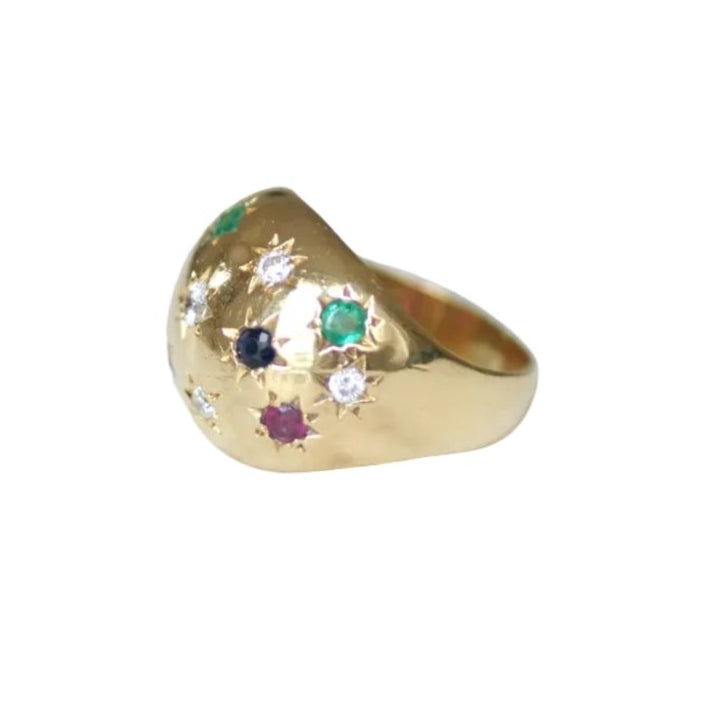 Bague en or jaune, saphirs, émeraudes, rubis, et diamants - Castafiore