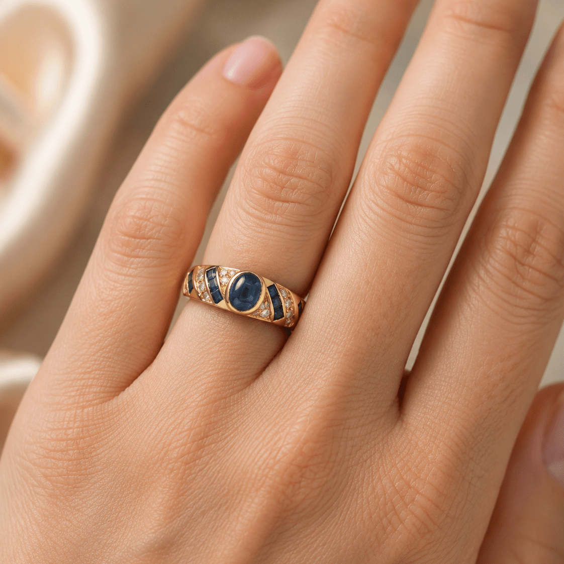 Bague en or jaune, saphirs et diamants - Castafiore