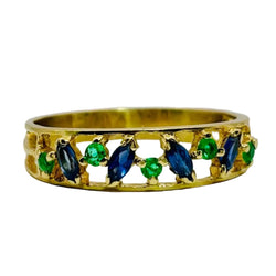 Bague en or jaune, saphirs et émeraudes - Castafiore