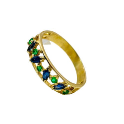 Bague en or jaune, saphirs et émeraudes - Castafiore