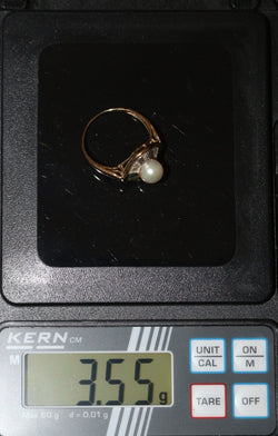 Bague en or jaune, saphirs, et perle - Castafiore