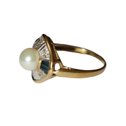 Bague en or jaune, saphirs, perle et diamants - Castafiore