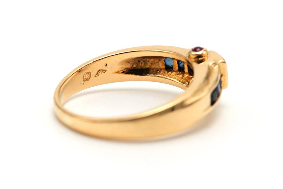 Bague en or jaune, saphirs, rubis et diamants - Castafiore