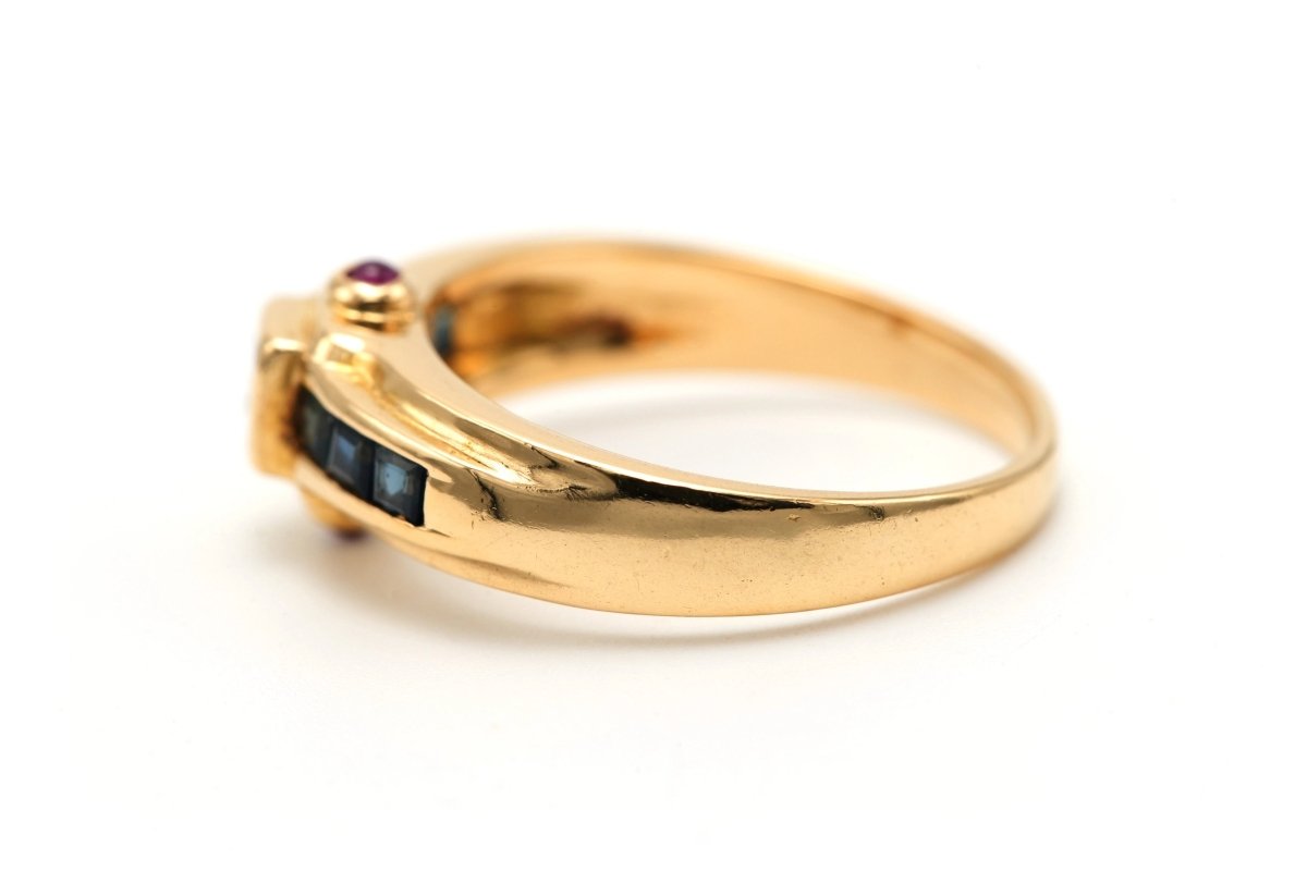 Bague en or jaune, saphirs, rubis et diamants - Castafiore